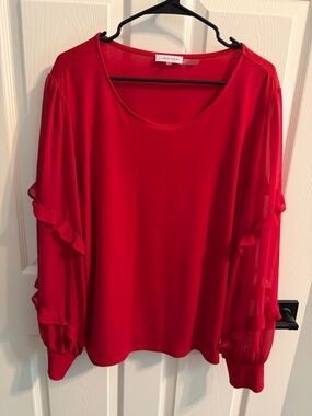 Calvin Klein Red Ruffle-Sleeve Chiffon Top